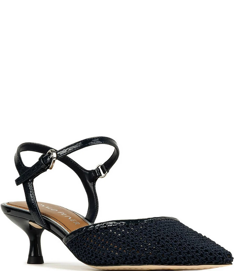 Donald Pliner Demur Macrame Patent Ankle Strap Pointed Toe Dress Pumps