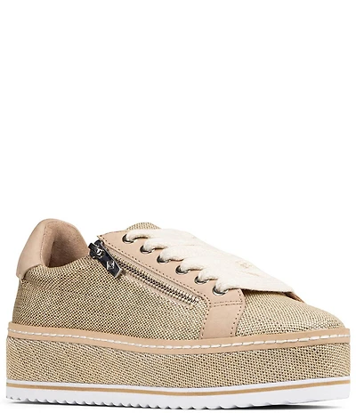 Donald Pliner Dew Shiny Raffia Side Zip Platform Sneakers