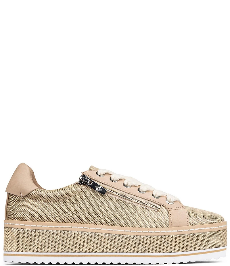 Donald Pliner Dew Shiny Raffia Side Zip Platform Sneakers