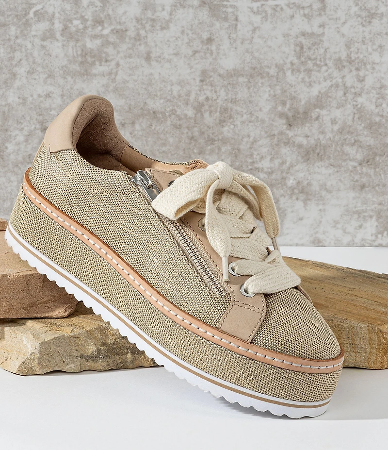 Donald Pliner Dew Shiny Raffia Side Zip Platform Sneakers