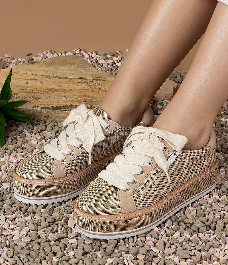 Donald Pliner Dew Shiny Raffia Side Zip Platform Sneakers