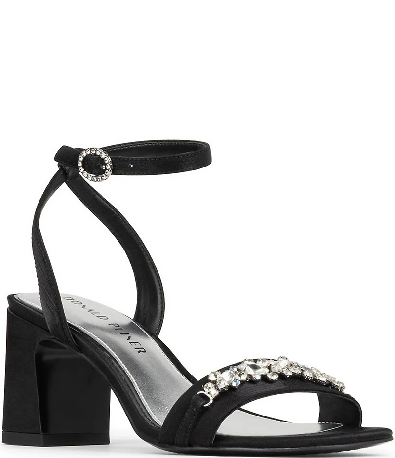 Donald Pliner Doyenne Crepe Elastic Ankle Strap Jewel Ornament Dress Sandals