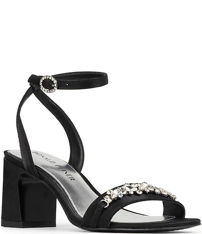 Donald Pliner Doyenne Crepe Elastic Ankle Strap Jewel Ornament Dress Sandals