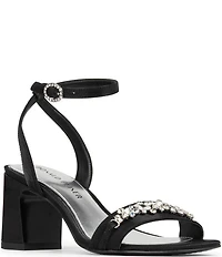 Donald Pliner Doyenne Crepe Elastic Ankle Strap Jewel Ornament Dress Sandals