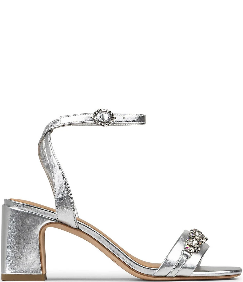 Donald Pliner Doyenne Metallic Leather Ankle Strap Jewel Ornament Dress Sandals