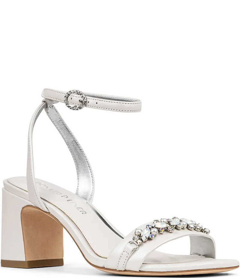 Donald Pliner Doyenne Pearlized Leather Ankle Strap Jewel Ornament Dress Sandals