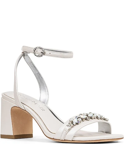Donald Pliner Doyenne Pearlized Leather Ankle Strap Jewel Ornament Dress Sandals