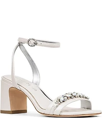 Donald Pliner Doyenne Pearlized Leather Ankle Strap Jewel Ornament Dress Sandals
