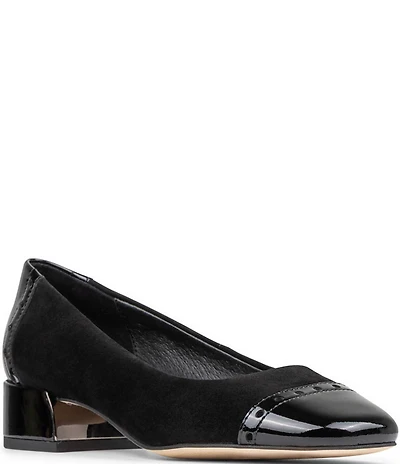 Donald Pliner Dreww Suede Perforated Patent Cap Toe Pumps