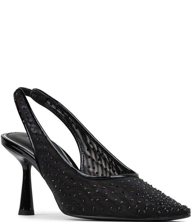Donald Pliner Eloise Crystal Embellished Mesh Patent Trim Slingback Dress Pumps
