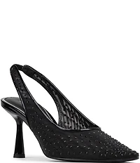 Donald Pliner Eloise Crystal Embellished Mesh Patent Trim Slingback Dress Pumps