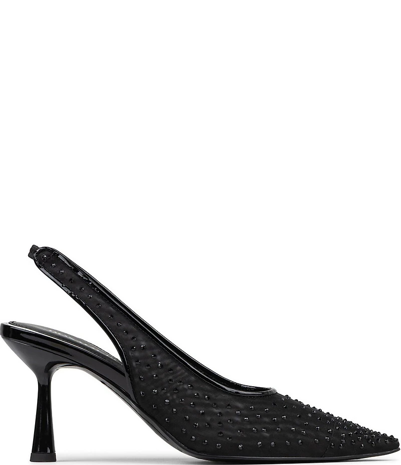 Donald Pliner Eloise Crystal Embellished Mesh Patent Trim Slingback Dress Pumps