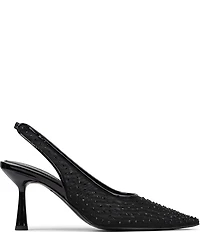 Donald Pliner Eloise Crystal Embellished Mesh Patent Trim Slingback Dress Pumps