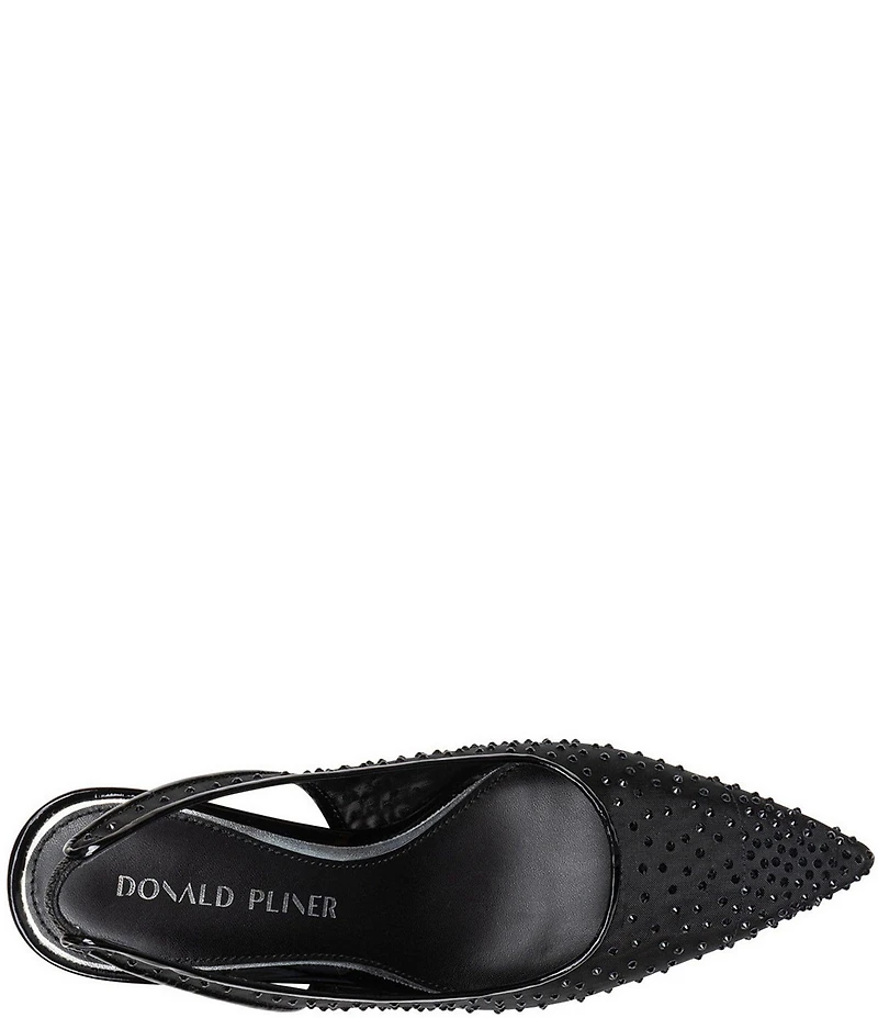 Donald Pliner Eloise Crystal Embellished Mesh Patent Trim Slingback Dress Pumps