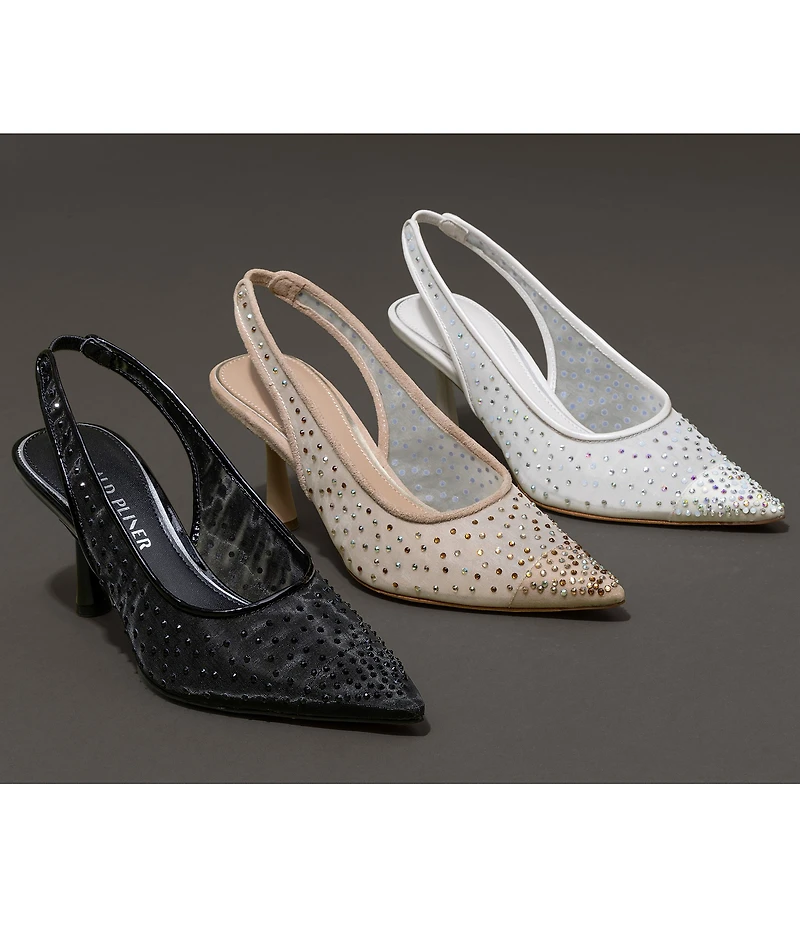 Donald Pliner Eloise Crystal Embellished Mesh Patent Trim Slingback Dress Pumps