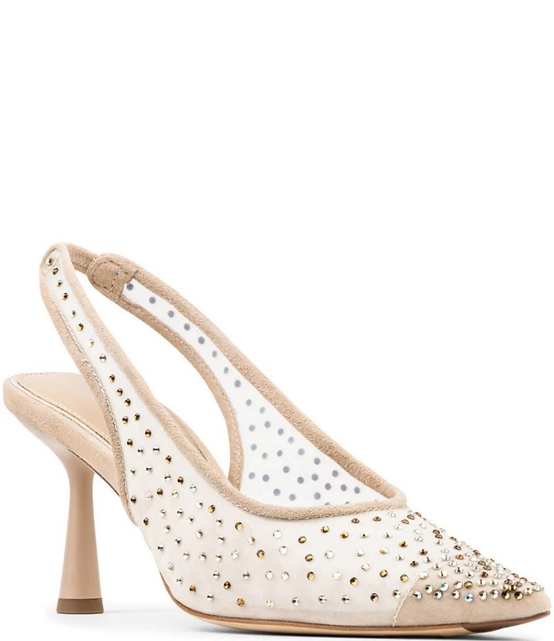 Donald Pliner Eloise Crystal Embellished Mesh Suede Trim Slingback Dress Pumps