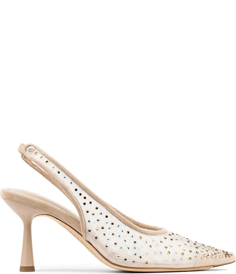 Donald Pliner Eloise Crystal Embellished Mesh Suede Trim Slingback Dress Pumps