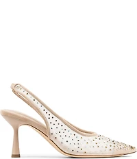 Donald Pliner Eloise Crystal Embellished Mesh Suede Trim Slingback Dress Pumps