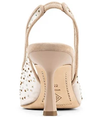 Donald Pliner Eloise Crystal Embellished Mesh Suede Trim Slingback Dress Pumps