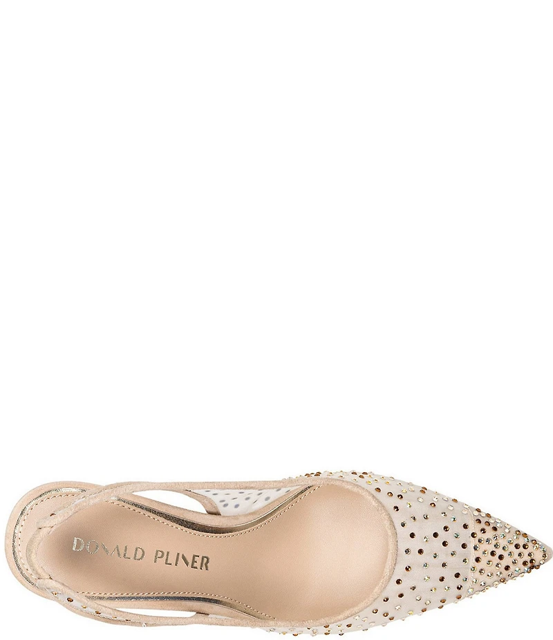 Donald Pliner Eloise Crystal Embellished Mesh Suede Trim Slingback Dress Pumps