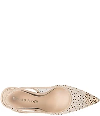 Donald Pliner Eloise Crystal Embellished Mesh Suede Trim Slingback Dress Pumps