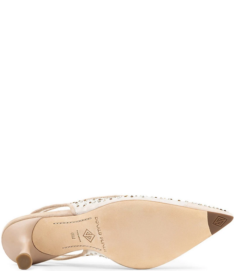 Donald Pliner Eloise Crystal Embellished Mesh Suede Trim Slingback Dress Pumps