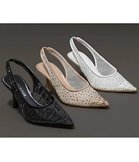 Donald Pliner Eloise Crystal Embellished Mesh Suede Trim Slingback Dress Pumps