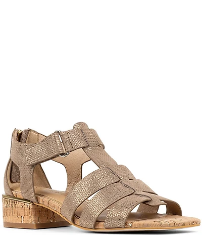 Donald Pliner Faleisha Metallic Fisherman Block Heel Sandals