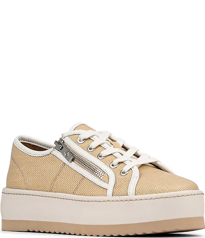 Donald Pliner Fatimah Raffia Zipper Lace Up Platform Sneakers