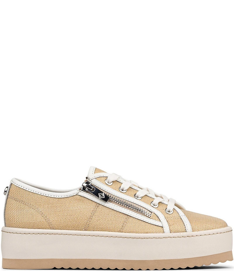 Donald Pliner Fatimah Raffia Zipper Lace Up Platform Sneakers