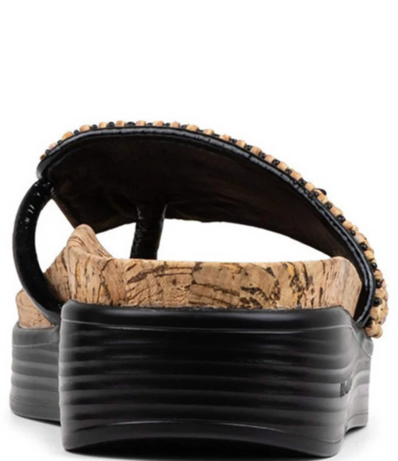 Donald Pliner Fifi Beaded Sequined Leather Cork Wedge Thong Sandals