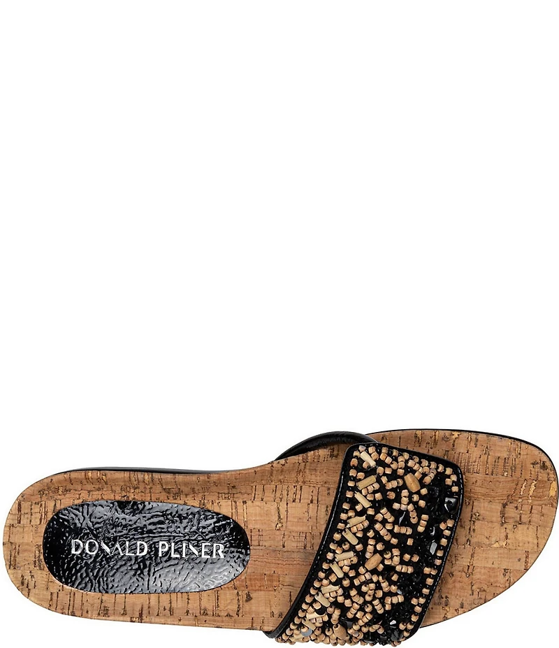 Donald Pliner Fifi Beaded Sequined Leather Cork Wedge Thong Sandals