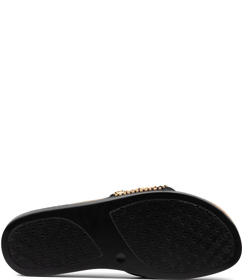 Donald Pliner Fifi Beaded Sequined Leather Cork Wedge Thong Sandals