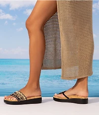 Donald Pliner Fifi Beaded Sequined Leather Cork Wedge Thong Sandals