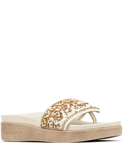 Donald Pliner Fifi Beaded Sequined Leather Wedge Thong Sandals