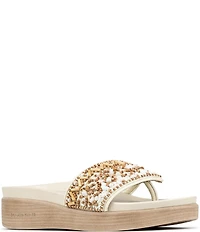 Donald Pliner Fifi Beaded Sequined Leather Wedge Thong Sandals