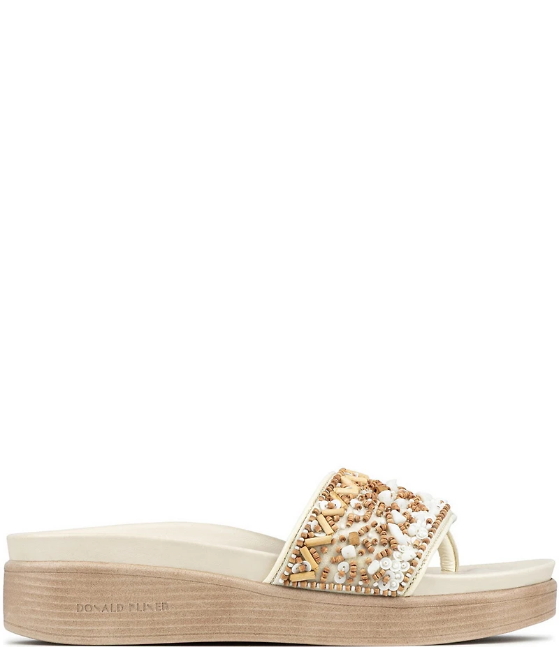 Donald Pliner Fifi Beaded Sequined Leather Wedge Thong Sandals