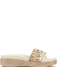 Donald Pliner Fifi Beaded Sequined Leather Wedge Thong Sandals