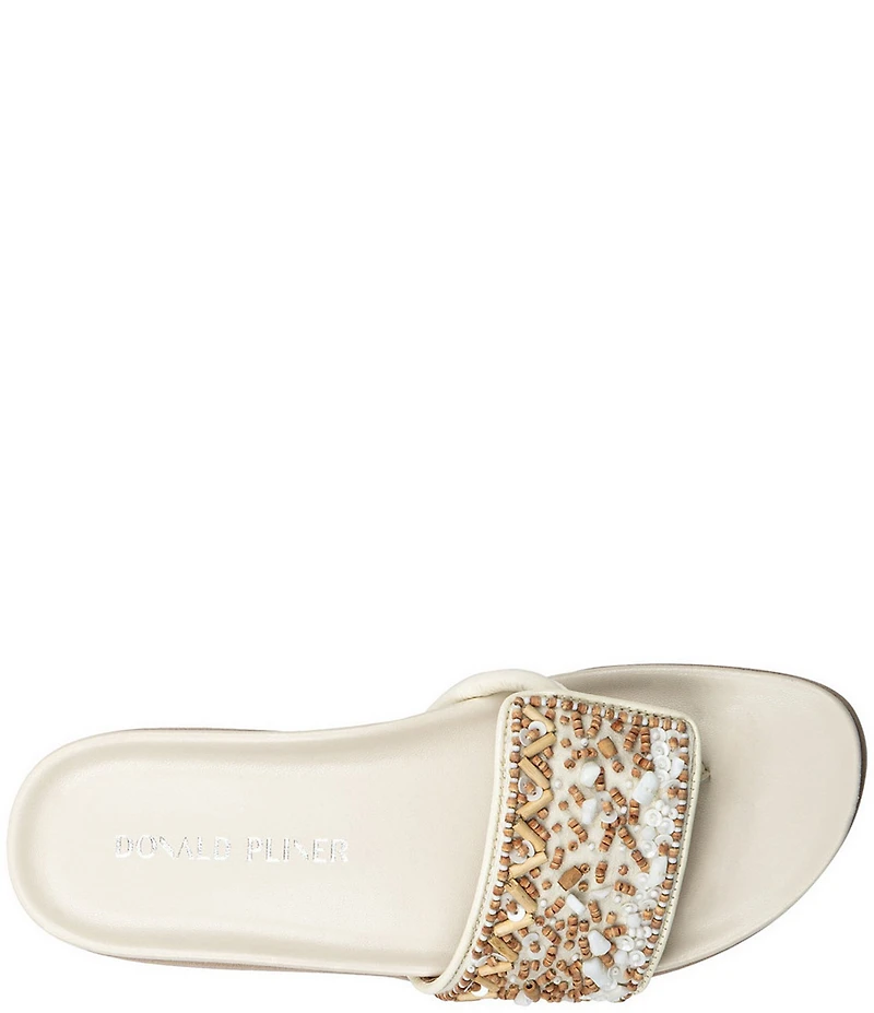 Donald Pliner Fifi Beaded Sequined Leather Wedge Thong Sandals