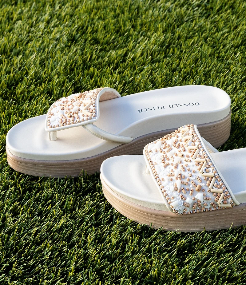 Donald Pliner Fifi Beaded Sequined Leather Wedge Thong Sandals