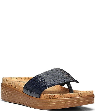 Donald Pliner Fifi Crocodile Patent Leather Platform Thong Sandals