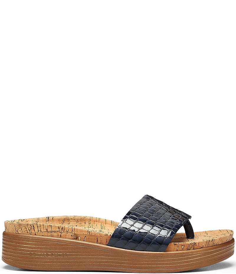 Donald Pliner Fifi Crocodile Patent Leather Platform Thong Sandals