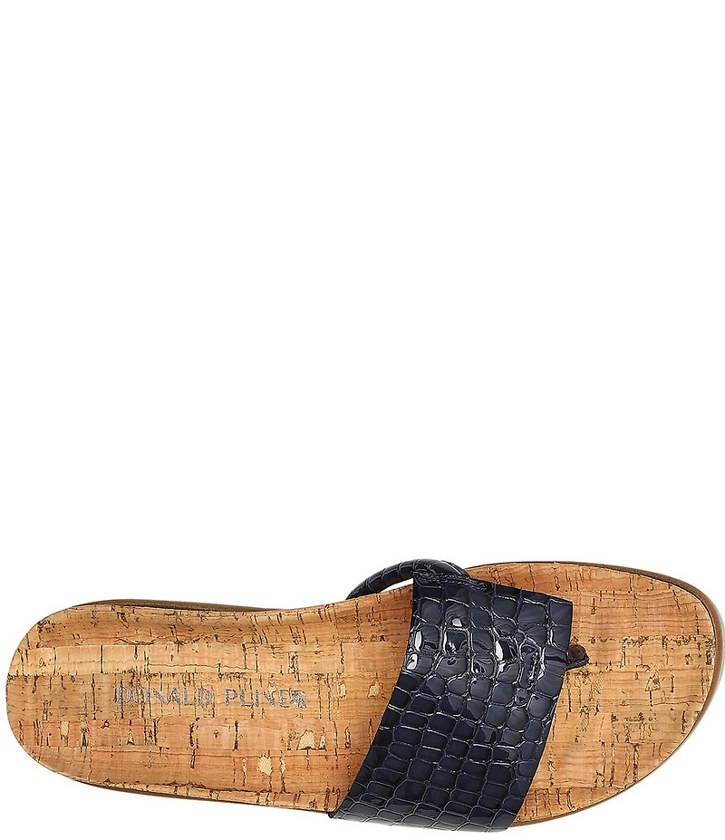 Donald Pliner Fifi Crocodile Patent Leather Platform Thong Sandals