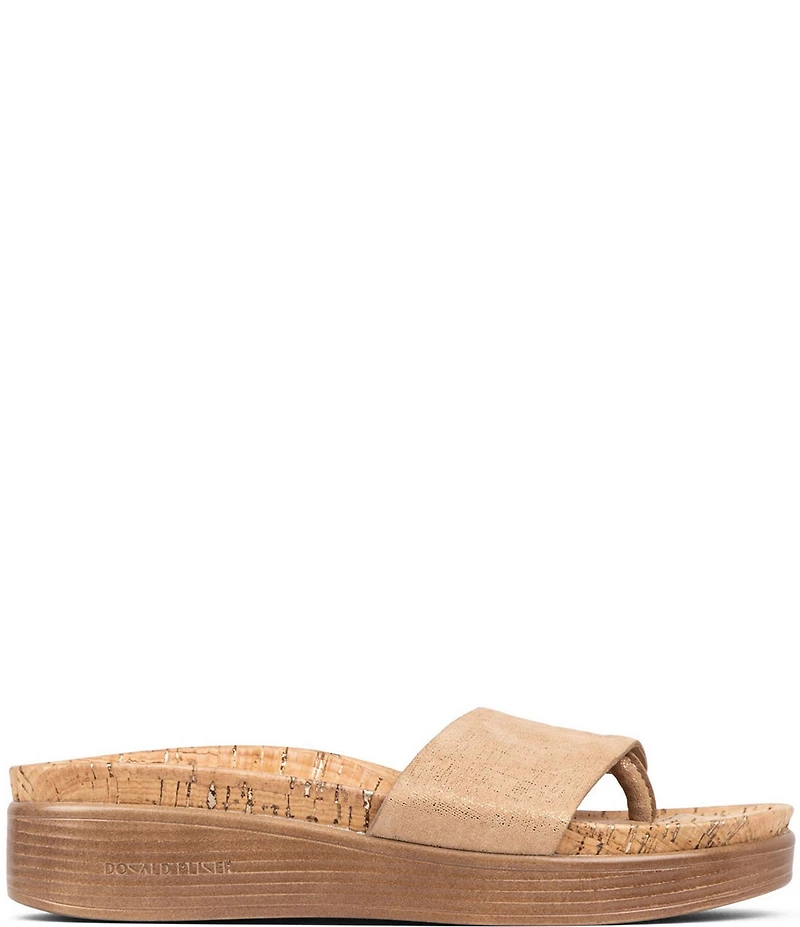 Donald Pliner Fifi Distressed Metallic Leather Thong Wedge Sandals