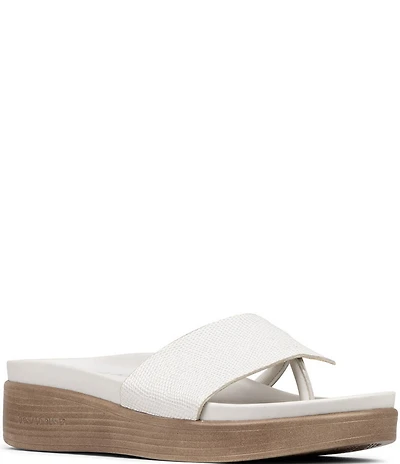 Donald Pliner Fifi Metallic Lizard Print Leather Thong Wedge Sandals