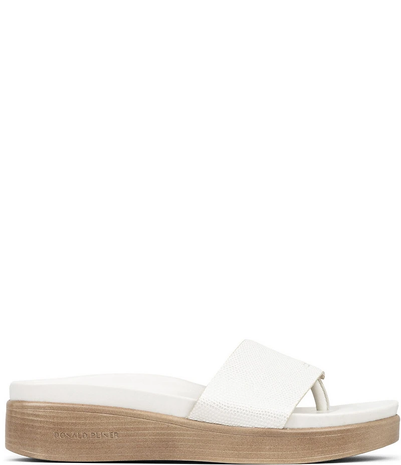 Donald Pliner Fifi Metallic Lizard Print Leather Thong Wedge Sandals