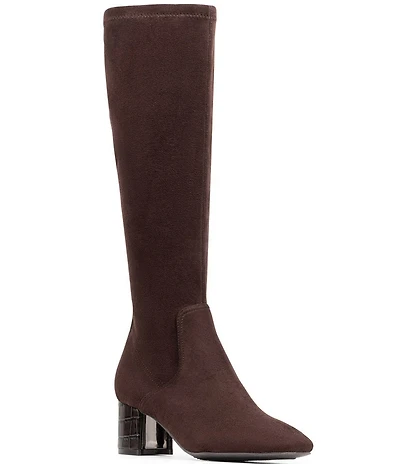 Donald Pliner Florish Stretch Square Toe Croco Block Heel Tall Boots