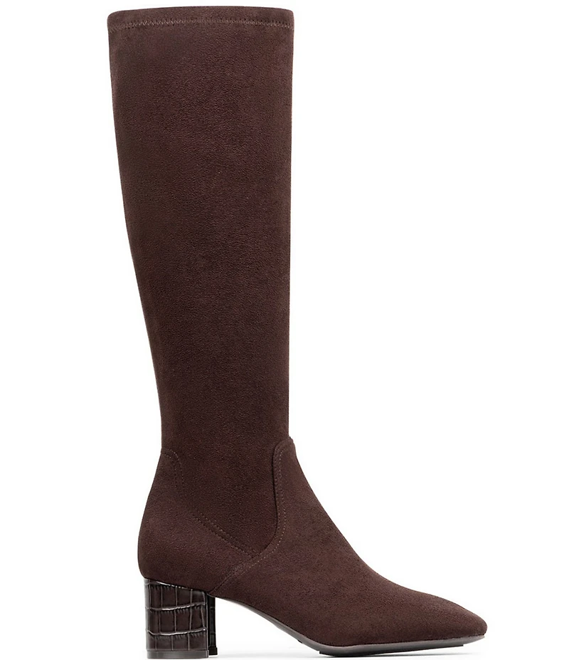 Donald Pliner Florish Stretch Square Toe Croco Block Heel Tall Boots