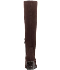 Donald Pliner Florish Stretch Square Toe Croco Block Heel Tall Boots