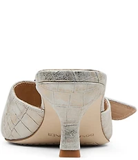 Donald Pliner Gabz Croco Embossed Metallic Leather Buckle Hardware Dress Slide Sandals